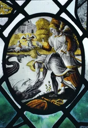 Window depicting Tobias and Archangel Raphael at the River Tigris